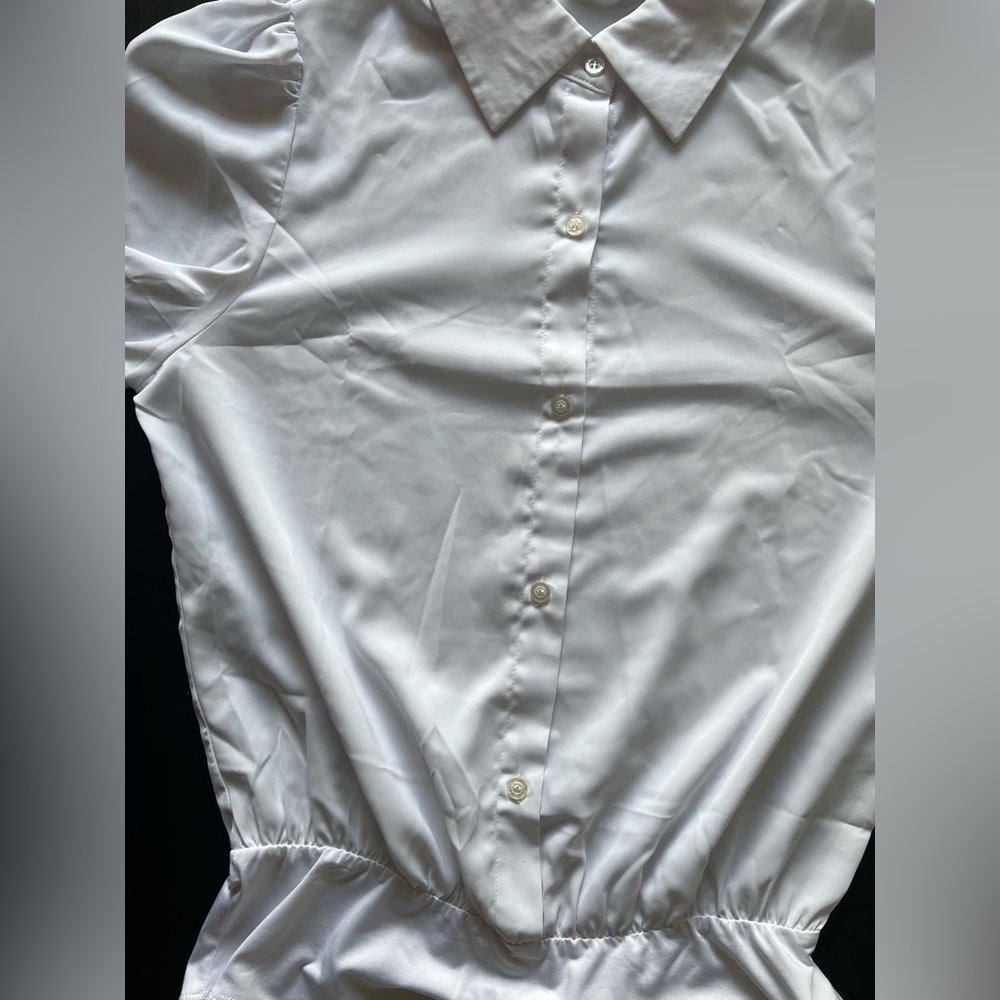 LIKE NEW Mangopop Long Sleeve Button Down Collared Bodysuit White Size M - Picture 7 of 14